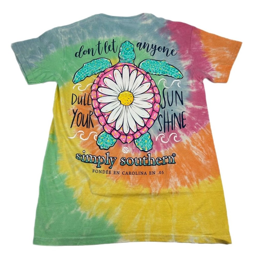 2/$30 Simply Southern T-Shirt Womens Small Tie Dye Sea Turtle Daisy Pink Blue